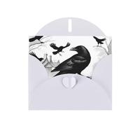 YYHWHJDE White Greeting Card Black Crow Birds Prints for Christmas, Children's Birthday, Valentine's Day, and Party Invitation