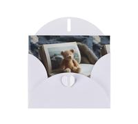 YYHWHJDE White Greeting Card Books on teddy bears Pattern for Christmas, Children's Birthday, Valentine's Day, and Party Invitation