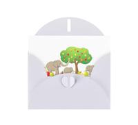 YYHWHJDE White Greeting Card Elephants Picking Fruit Pattern Perfect for Valentine's Day, Wedding Anniversary & Party Invitations