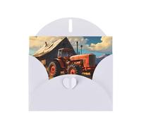 YYHWHJDE White Greeting Card Farm Red Tractor Prints for Christmas, Children's Birthday, Valentine's Day, and Party Invitation