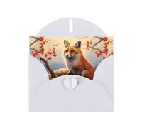 YYHWHJDE White Greeting Card Fox on a branch Pattern for Christmas, Children's Birthday, Valentine's Day, and Party Invitation