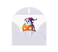 YYHWHJDE White Greeting Card Ghost On The Pumpkin Picture for Festive Birthday Party Invitation