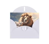 YYHWHJDE White Greeting Card Lamb with A Lion On The Clouds Pattern for Christmas, Children's Birthday, Valentine's Day, and Party Invitation
