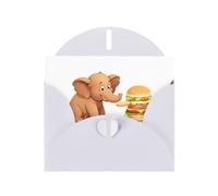 YYHWHJDE White Greeting Card Little brown elephant eating a burger Pattern for Christmas, Children's Birthday, Valentine's Day, and Party Invitation