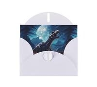 YYHWHJDE White Greeting Card Little dinosaur next to the moon Pattern for Christmas, Children's Birthday, Valentine's Day, and Party Invitation