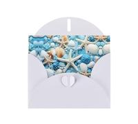 YYHWHJDE White Greeting Card Ocean Sea Beach Seashells Starfish Blue Pattern for Christmas, Children's Birthday, Valentine's Day, and Party Invitation