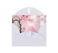 YYHWHJDE White Greeting Card Pink cherry blossom staircase Pattern for Christmas, Children's Birthday, Valentine's Day, and Party Invitation