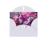 YYHWHJDE White Greeting Card Pink flower purple butterfly Pattern for Festive Birthday Party Invitation