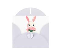 YYHWHJDE White Greeting Card Pink Little Rabbit Holding Flowers Picture for Festive Birthday Party Invitation