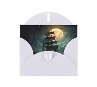 YYHWHJDE White Greeting Card pirate sailboat full moon Pattern Perfect for Valentine's Day, Wedding Anniversary & Party Invitations