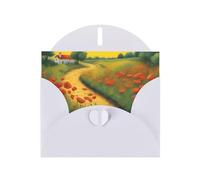 YYHWHJDE White Greeting Card Poppies Field Yellow Brick Road Prints for Christmas, Children's Birthday, Valentine's Day, and Party Invitation