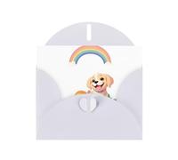 YYHWHJDE White Greeting Card Puppy Under The Rainbow Picture for Festive Birthday Party Invitation
