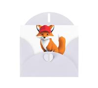 YYHWHJDE White Greeting Card Red Hat Fox Pattern Perfect for Valentine's Day, Wedding Anniversary & Party Invitations