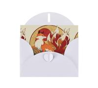 YYHWHJDE White Greeting Card Red Sun Nine-Tailed Fox Pattern Perfect for Valentine's Day, Wedding Anniversary & Party Invitations