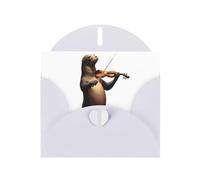 YYHWHJDE White Greeting Card Sea lion playing violin Pattern for Christmas, Children's Birthday, Valentine's Day, and Party Invitation