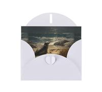 YYHWHJDE White Greeting Card Sea Lions On The Coast Pattern Perfect for Valentine's Day, Wedding Anniversary & Party Invitations