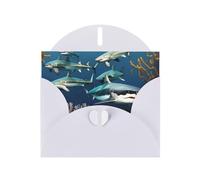 YYHWHJDE White Greeting Card Sharks under the sea Prints for Christmas, Children's Birthday, Valentine's Day, and Party Invitation
