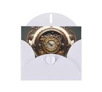 YYHWHJDE White Greeting Card Steampunk Clock Pattern for Festive Birthday Party Invitation