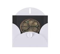 YYHWHJDE White Greeting Card Three-Leaf Clover Gold Coins Pattern Perfect for Valentine's Day, Wedding Anniversary & Party Invitations