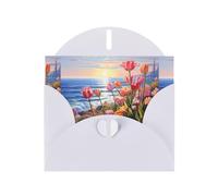 YYHWHJDE White Greeting Card Tulips By The Sea Pattern Perfect for Valentine's Day, Wedding Anniversary & Party Invitations