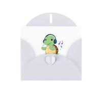 YYHWHJDE White Greeting Card Turtle listening to music Pattern for Festive Birthday Party Invitation