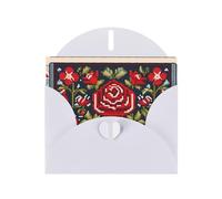 YYHWHJDE White Greeting Card Ukrainian Embroidery Style Rose Pattern for Christmas, Children's Birthday, Valentine's Day, and Party Invitation