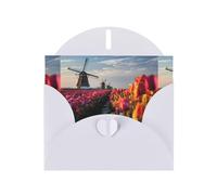YYHWHJDE White Greeting Card Windmills In The Tulips Pattern Perfect for Valentine's Day, Wedding Anniversary & Party Invitations