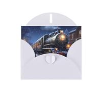 YYHWHJDE White Greeting Card Winter Christmas Snow Night Railway Train Prints for Christmas, Children's Birthday, Valentine's Day, and Party Invitation