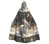 YYHWHJDE White Rabbit Under The Snow Pattern Halloween Adult Hooded Cape Cloak - Super Large Hooded Cloak No Zipper