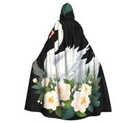 YYHWHJDE White Swan With Flowers Pattern Halloween Adult Hooded Cape Cloak No Zipper, Comfortable For Costume Parties