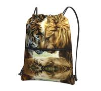 YYHWHJDE White Tiger And Lion Prints Drawstring Backpack - Lightweight Water-Resistant Sport Gym Bag with Zipper Pocket for Travel & Hiking