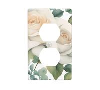 YYHWHJDE White Watercolor Floral Rose Pattern Double Socket Wall Panel Decorative for Residential and Commercial Areas 4.5x2.76in