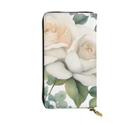 YYHWHJDE White Watercolor Floral Rose Printing Quality Leather Long Clutch Wallet Designed for Fashion Girls and Women Stylish 7.48 x 4.13 in