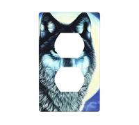 YYHWHJDE Wolf Under Moon Prints Double Socket Wall Panel Electrical Socket Cover Plate Shatter Decoration Durable 4.5x2.76in
