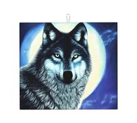 YYHWHJDE wolf under moon Prints Kitchen Drying Mat - Absorbent Dish Throw for Countertop, Non-Slip Layer with Vibrant Prints, Ideal for Housewarming