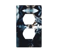 YYHWHJDE Wolf with Bared Fangs Picture Double Socket Wall Panel Electrical Socket Cover Plate is Shatter Resistant and Durable 4.5x2.76in
