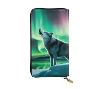 YYHWHJDE Wolves Howl in The Northern Lights Picture Quality Leather Long Clutch Wallet Designed for Fashion Girls and Women Stylish 7.48 x 4.13 in