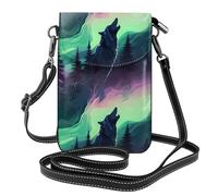 YYHWHJDE Wolves Howl In The Northern Lights Prints Small Leather Women'S Crossbody Flip Phone Bag, Waterproof And Durable