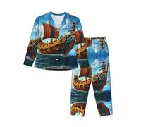 YYHWHJDE women's cardigan pajama set Vikings Boat picture size L : Fabric is soft, breathable and Comfortable Black