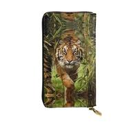 YYHWHJDE Women's Leather Wallet Long Clutch with Zipper Coin Pocket | 12 Card Slots Checkbook Holder, Soft Faux Leather Purse For Cash Cards Phone Tiger In The Jungle Prints