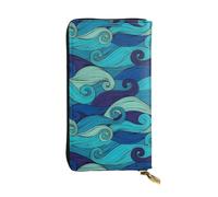 YYHWHJDE Women's Leather Wallet Long Clutch with Zipper Coin Pocket | 12 Card Slots Checkbook Holder, Soft Faux Leather Purse For Cash Cards Phone Ocean Wave Prints
