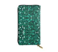 YYHWHJDE Women's Long Leather Wallet with Zipper Coin Pocket | Durable Faux Leather Organizer Gift For Ladies Girls Green Sequin Sparkle Printing