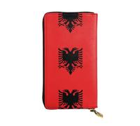YYHWHJDE Women's Long Leather Wallet with Zipper Coin Pocket | Durable Faux Leather Organizer Gift For Ladies Girls Albanian Flag Printing