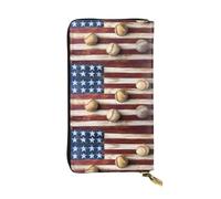 YYHWHJDE Women's Long Leather Wallet with Zipper Coin Pocket | Durable Faux Leather Organizer Gift For Ladies Girls American Flag And Baseball Printing
