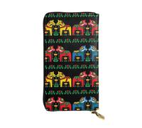 YYHWHJDE Women's Long Leather Wallet with Zipper Coin Pocket | Durable Faux Leather Organizer Gift For Ladies Girls Runner Swedish Dala Horse Folk Printing