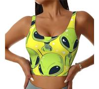 YYHWHJDE Women's Sports Bra Elastic Sports Vest Yoga Tank Top Tops Shirts Quick Dry Fabric Green Alien Printing S