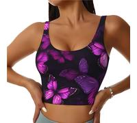 YYHWHJDE Women's Sports Bra Elastic Sports Vest Yoga Tank Top Tops Shirts Quick Dry Fabric purple plum butterfly Printing 2XL