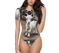 YYHWHJDE Women'S Tight Fit Onesie L Soften Crew Neck Short Sleeves Adults Cute Goat Picture Black