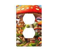 YYHWHJDE Wonderful Mushroom House Picture Double Socket Wall Panel Decorative is Durable and Suitable for Socket Light Switch Accessories 4.5x2.76in