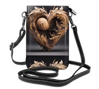 YYHWHJDE Wood Heart Prints Small Leather Women'S Crossbody Flip Phone Bag, Waterproof And Durable